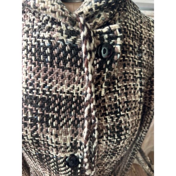 World Folk Art Hooded Woven 100% Wool Coat M Nanaimo Canada Button Pockets Read - Picture 4 of 16